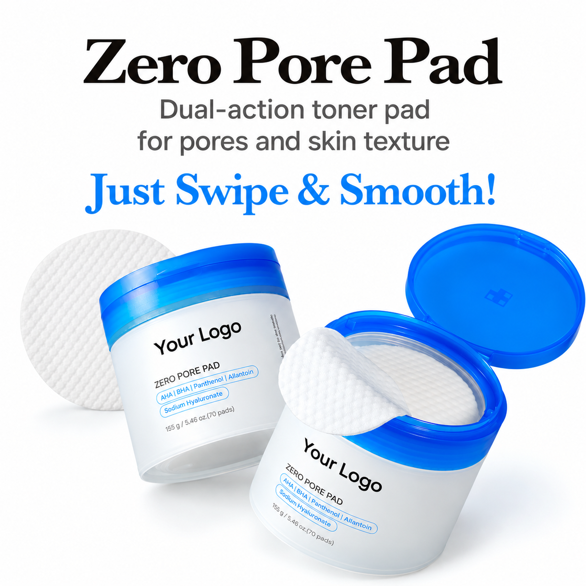 Custom AHA + BHA Dual-Texture Pore Toner Pads 70 Pads