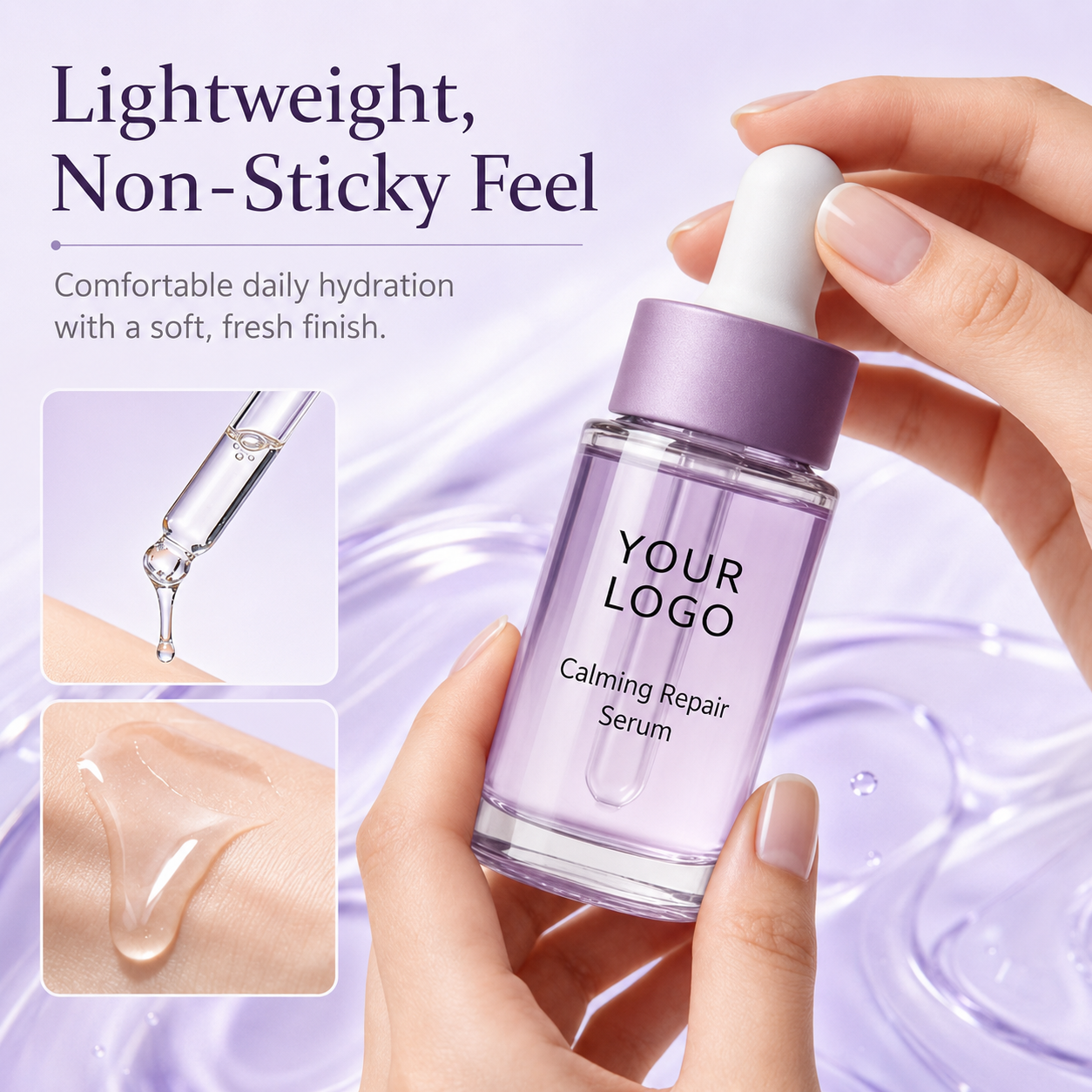 Custom purple dropper serum for private label skincare brands