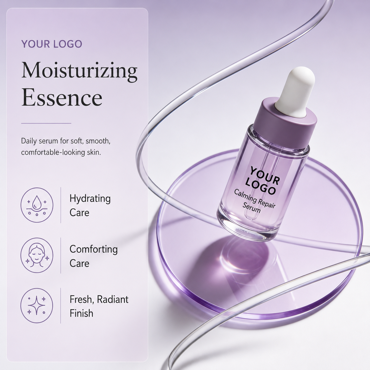 Private label plump-looking face serum with premium purple packaging