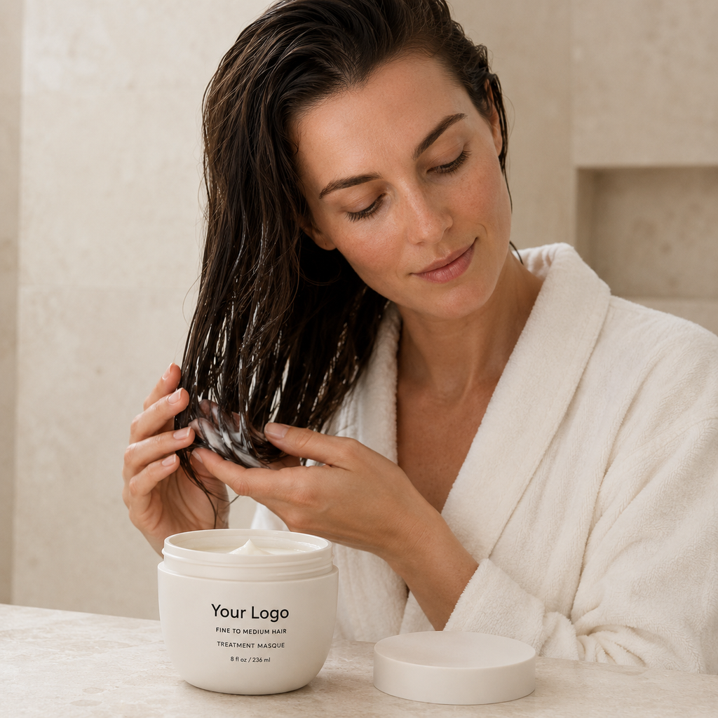 Fine to medium hair mask positioned for softness without a heavy finish