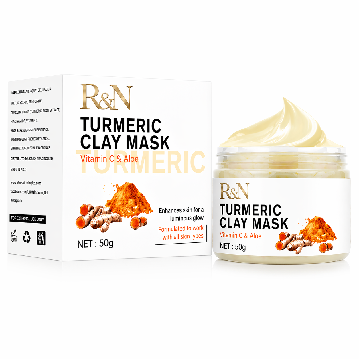 Turmeric Clay Mask – Deep Cleansing & Glow Facial Mask with Vitamin C & Aloe (50g)