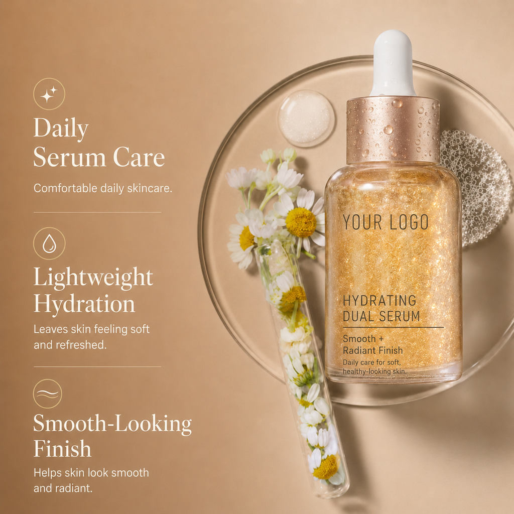 Saffron-inspired hydrating serum concept with golden botanical visual for custom skincare brands