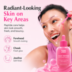 NAD+ peptide serum model application visual for smoother-looking and radiant-looking skin positioning