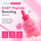 NAD+ peptide serum model application visual for smoother-looking and radiant-looking skin positioning