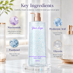 Niacinamide, panthenol, hyaluronic acid and glycerin ingredient graphic for body wash
