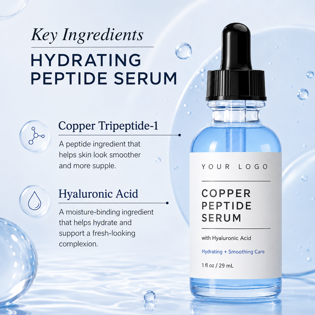 Custom blue copper peptide serum for private label skincare brands