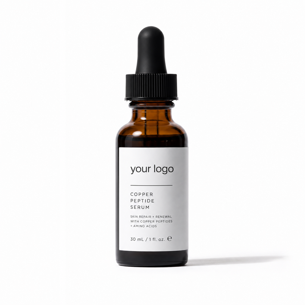 Copper Amino Peptide Serum 30ML in amber dropper bottle with minimalist clinical skincare packaging