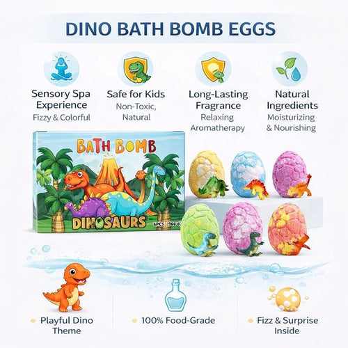 Dinosaur Bath Bombs – Surprise Dino Toy Inside (6 Pack)