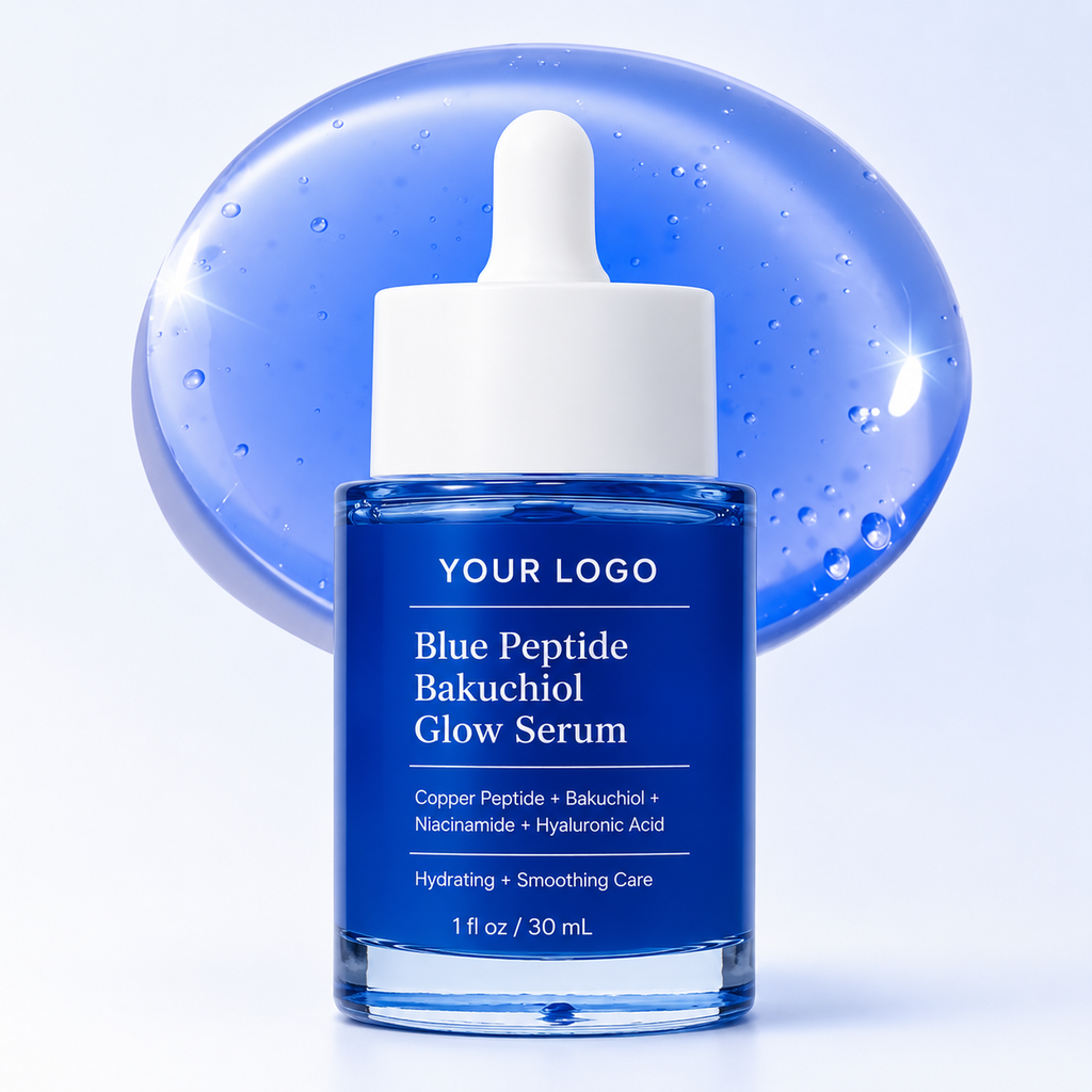 Private label blue peptide bakuchiol serum with copper peptide niacinamide and hyaluronic acid by RNX Labs
