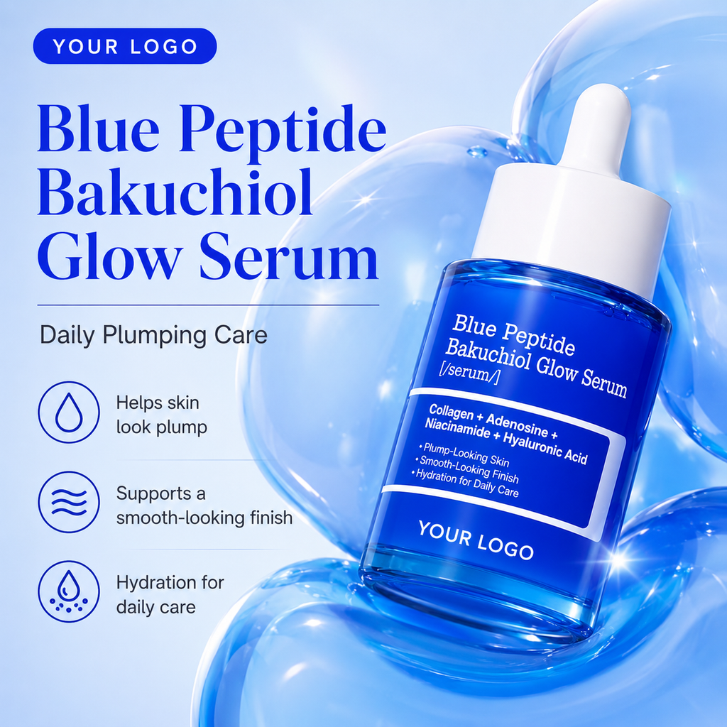 Bakuchiol peptide serum manufacturer with copper peptide and hyaluronic acid formula direction