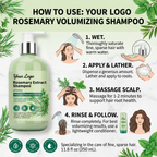 Rosemary peppermint and tea tree shampoo feature graphic for scalp cleansing and volume