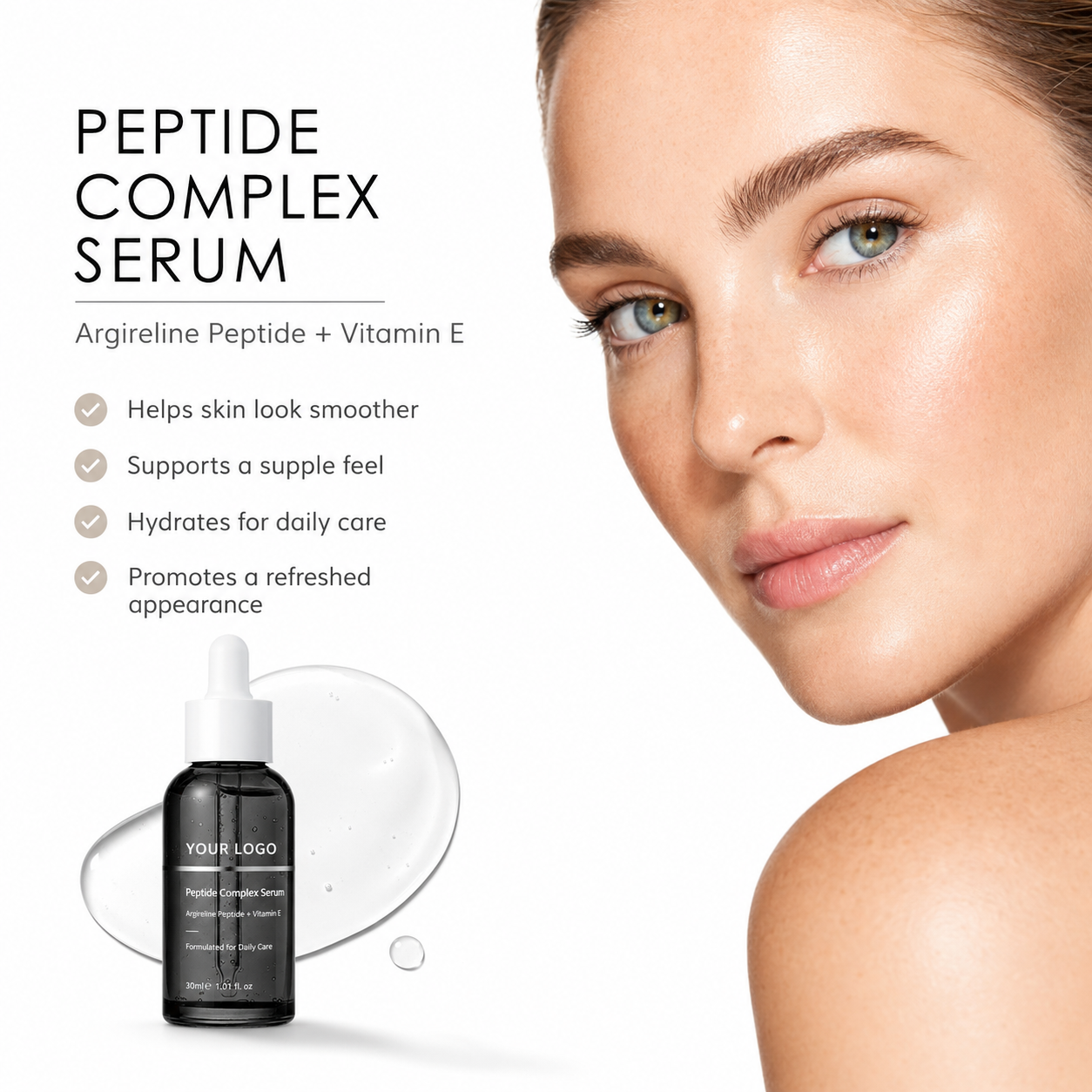 Custom peptide complex serum 30ml for private label skincare brands