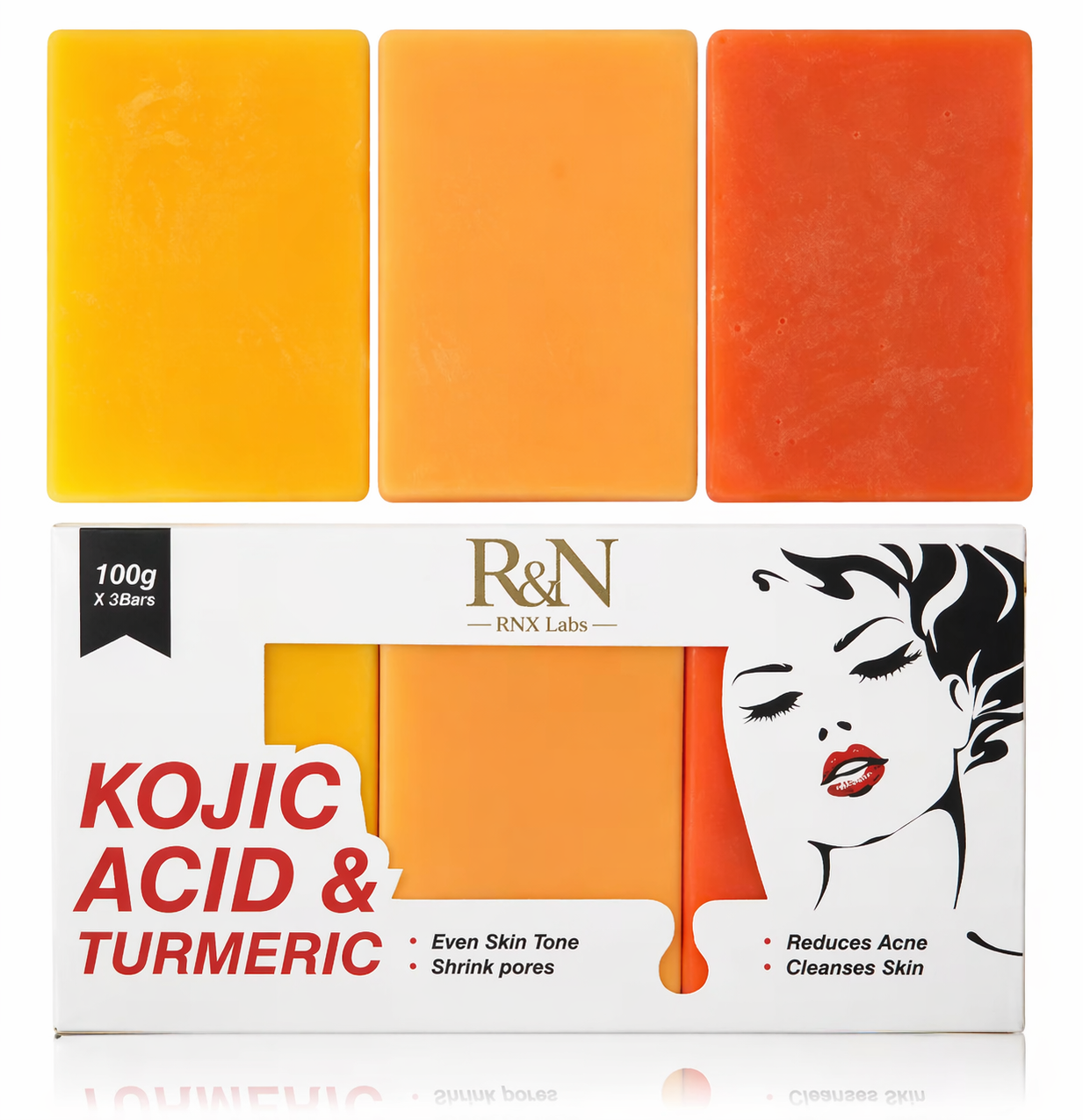 Kojic Acid &amp; Turmeric Soap – Brightening Soap for Even Skin Tone &amp; Smooth Texture (100g x 3 Bars)