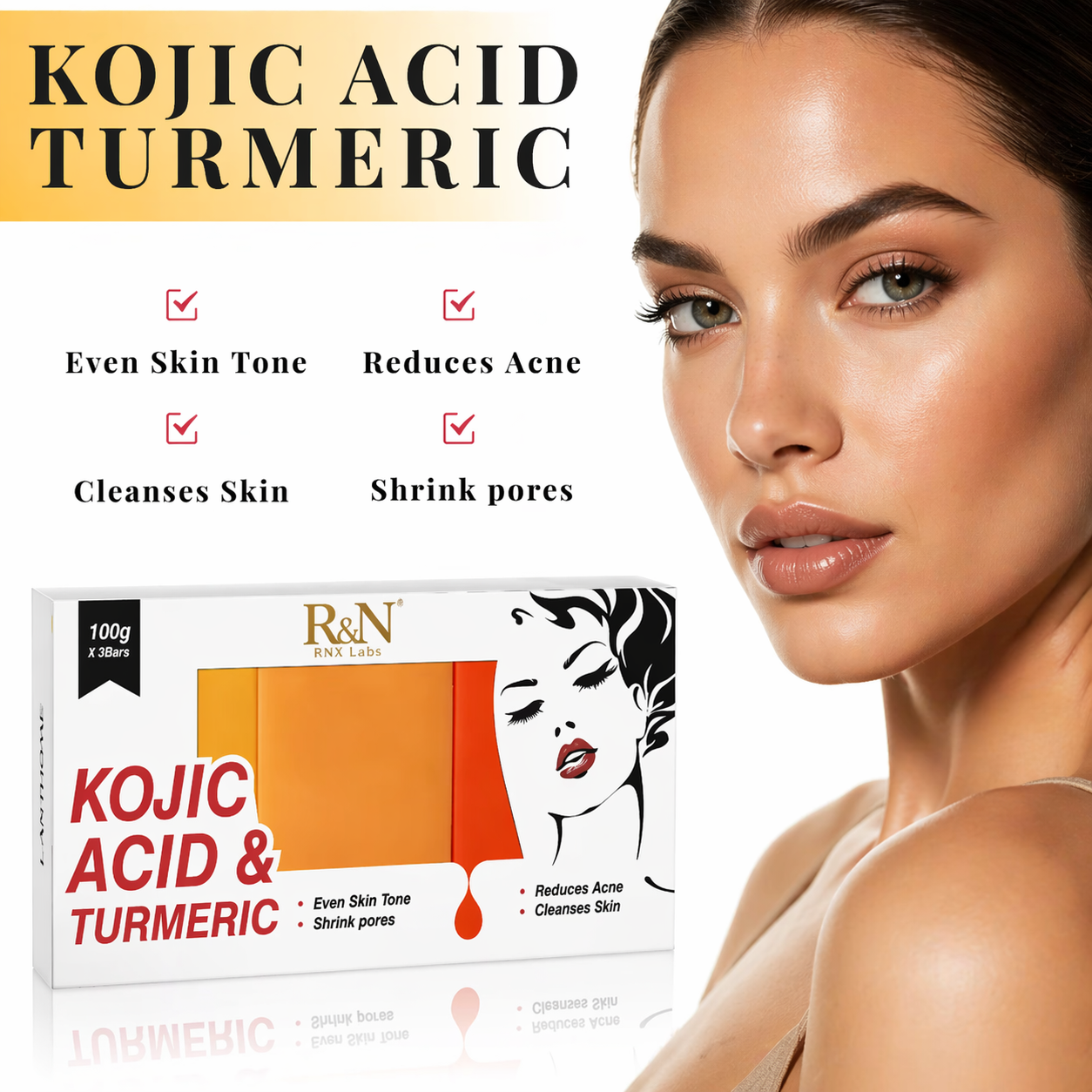 Kojic Acid &amp; Turmeric Soap – Brightening Soap for Even Skin Tone &amp; Smooth Texture (100g x 3 Bars)