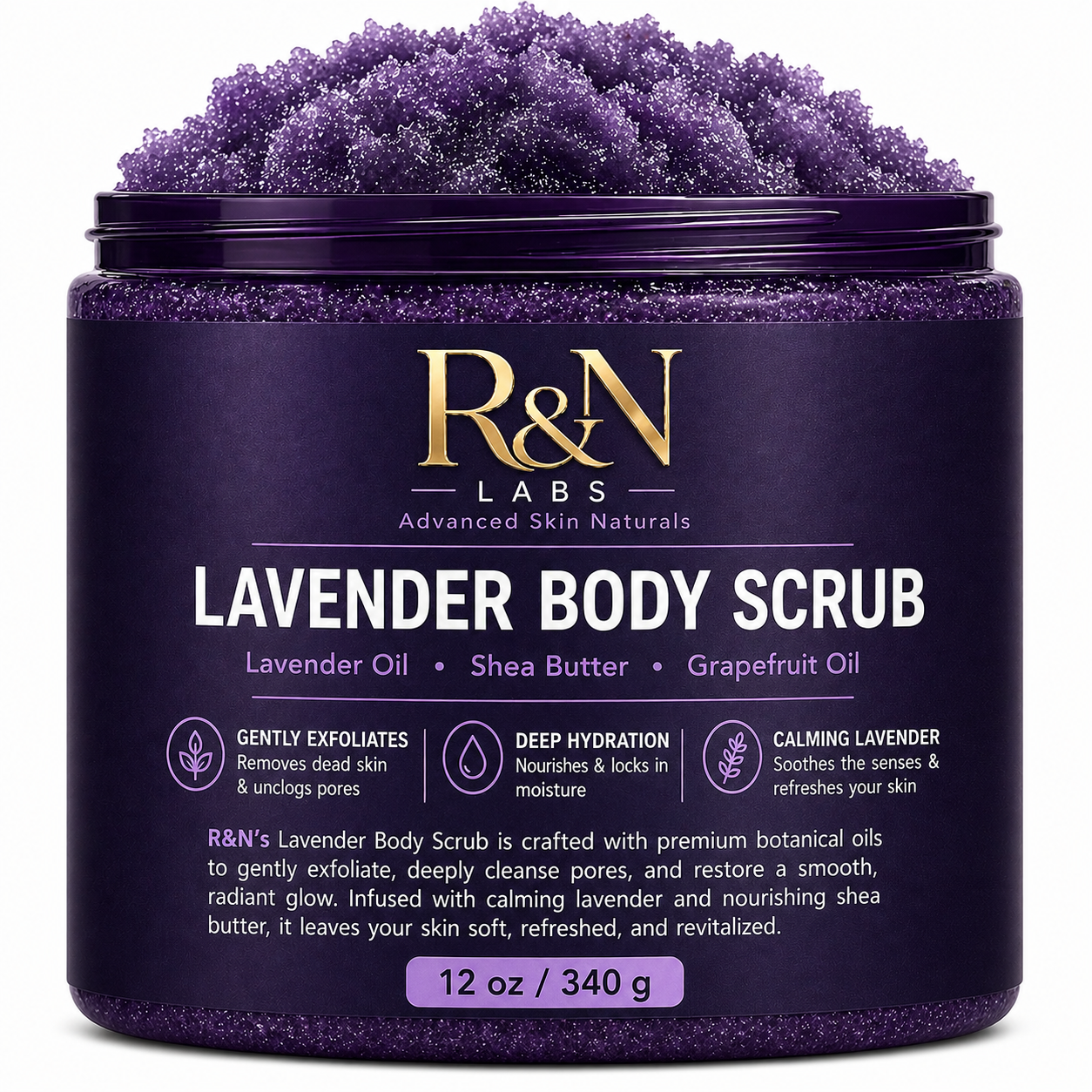Lavender Shea Butter Body Scrub – 12oz / 340g