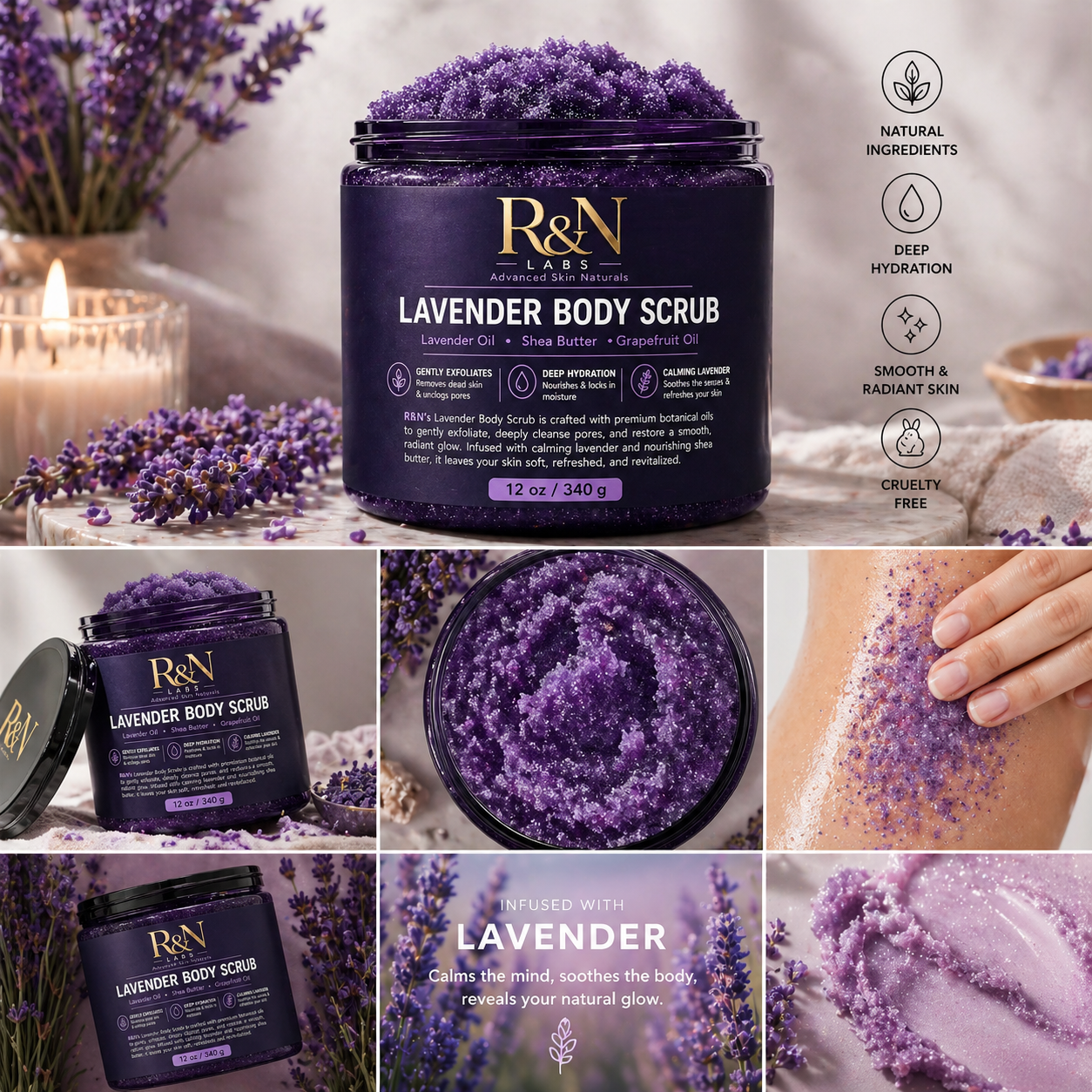 Lavender Shea Butter Body Scrub – 12oz / 340g
