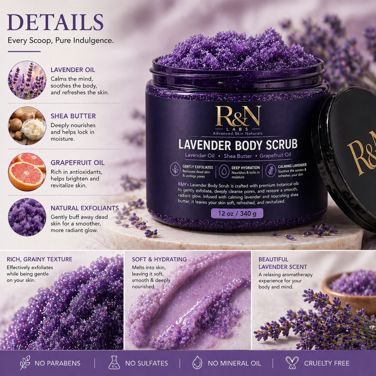 Lavender Shea Butter Body Scrub – 12oz / 340g
