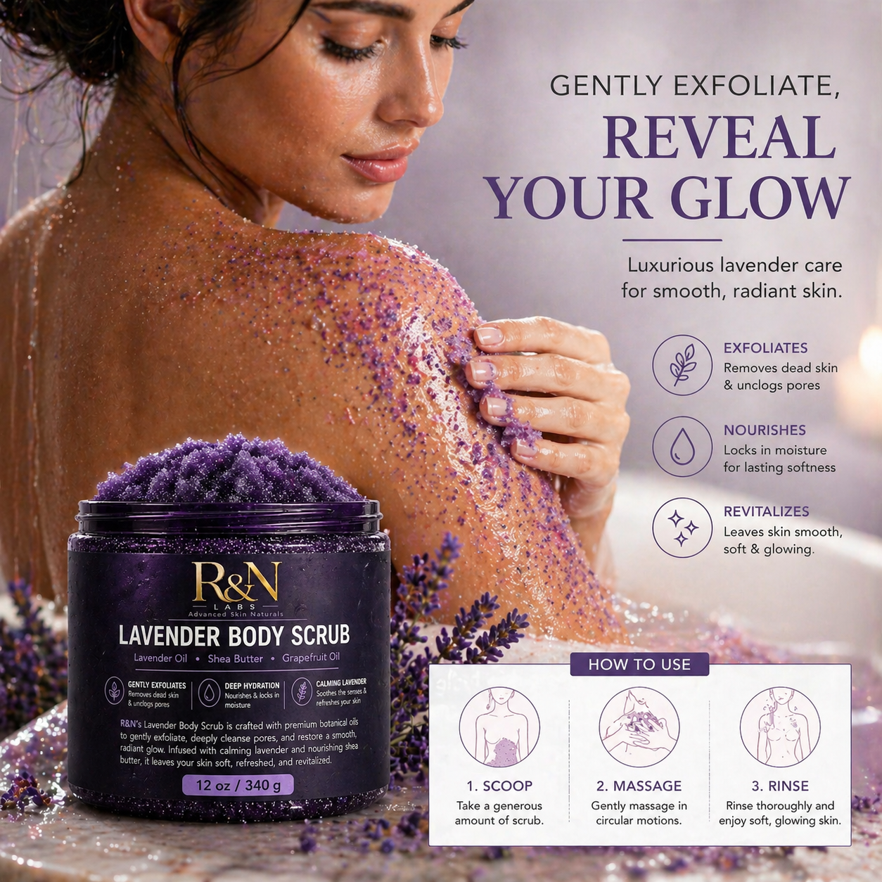Lavender Shea Butter Body Scrub – 12oz / 340g