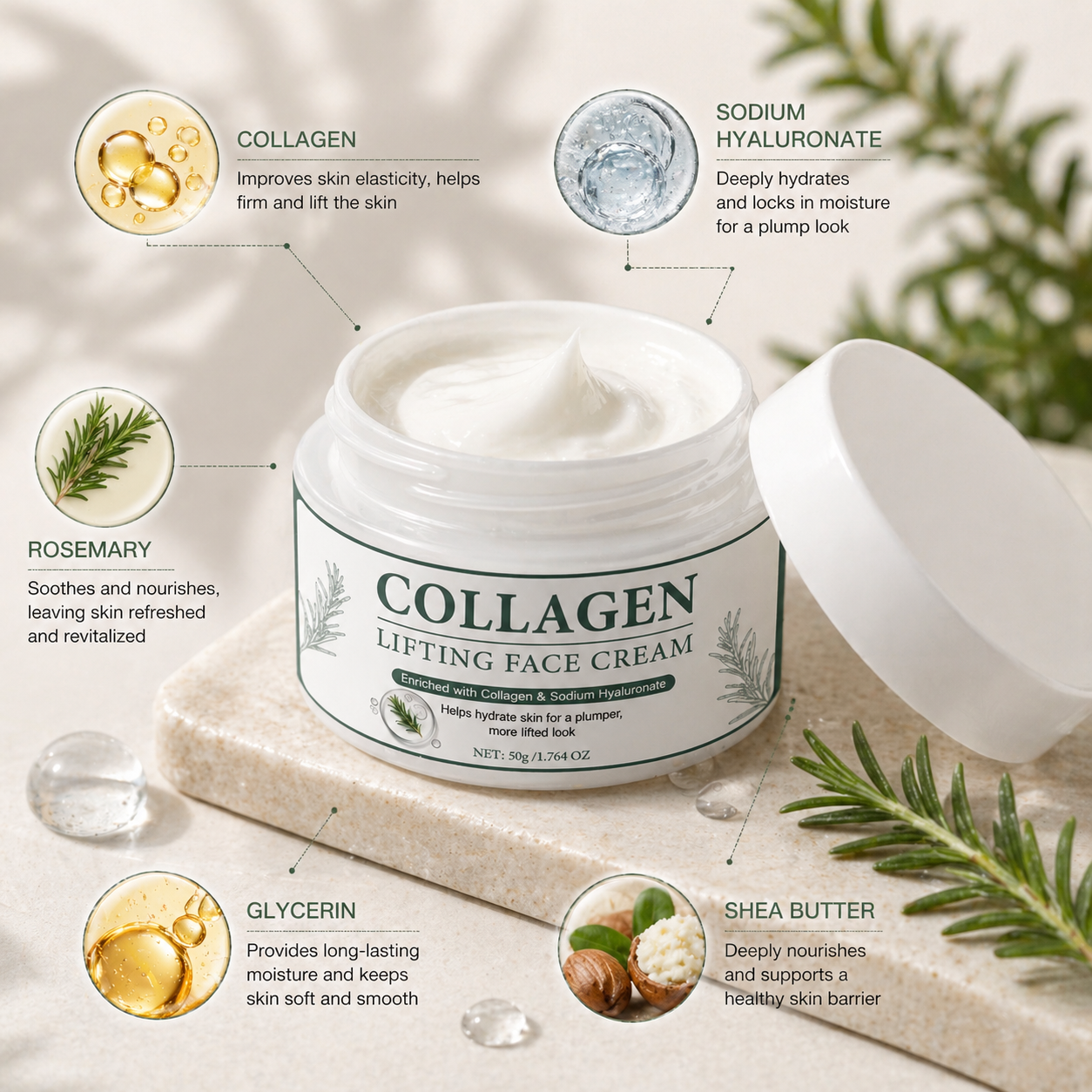 Collagen Face Cream | Hydrating & Smoothing Moisturizer for Firm-Looking Skin