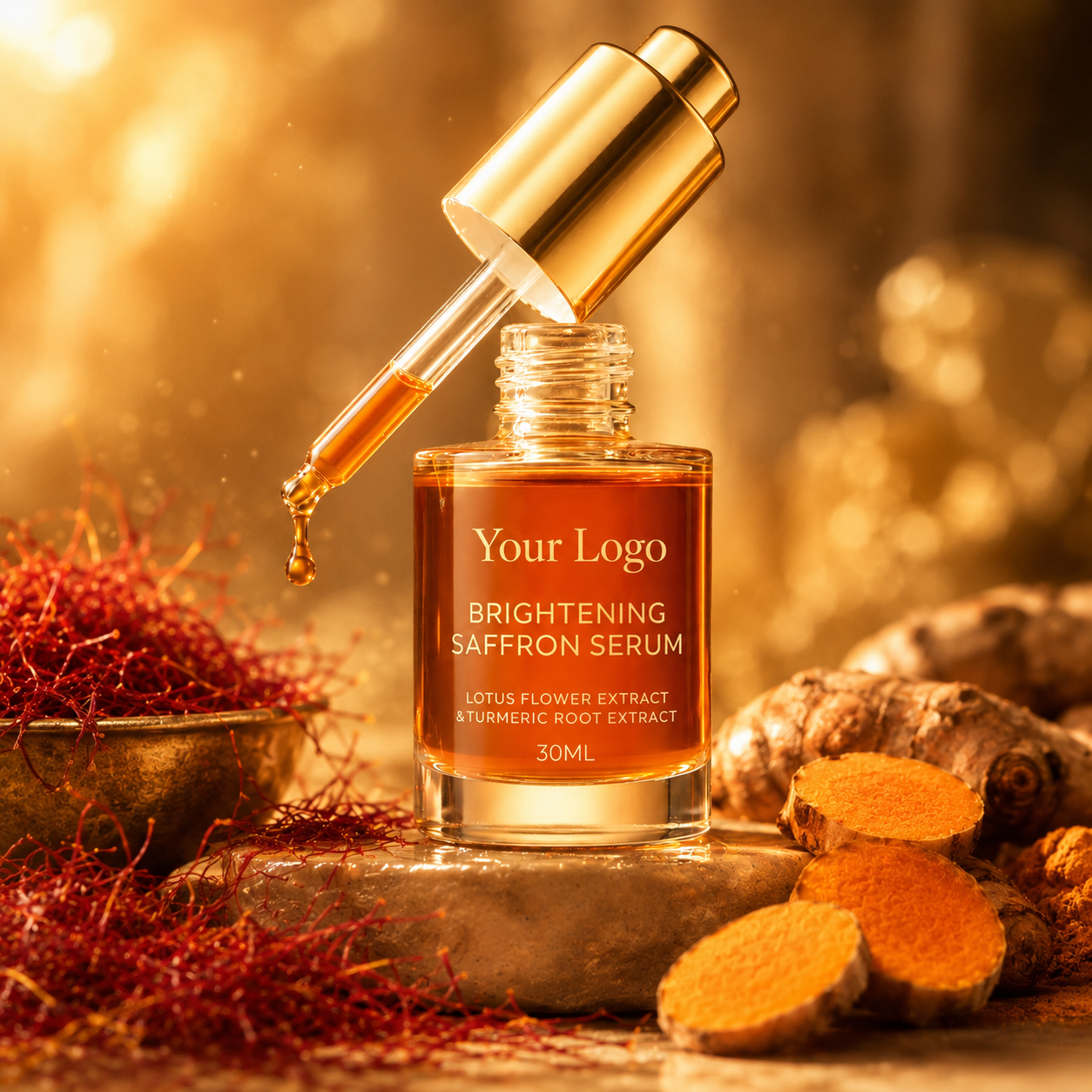 Custom Saffron Brightening Serum with Lotus & Turmeric 30ML