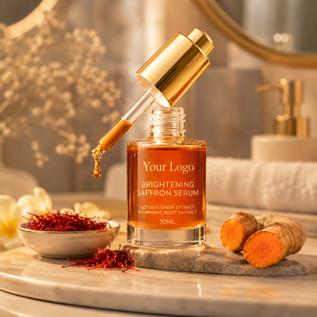 Custom Saffron Brightening Serum with Lotus & Turmeric 30ML