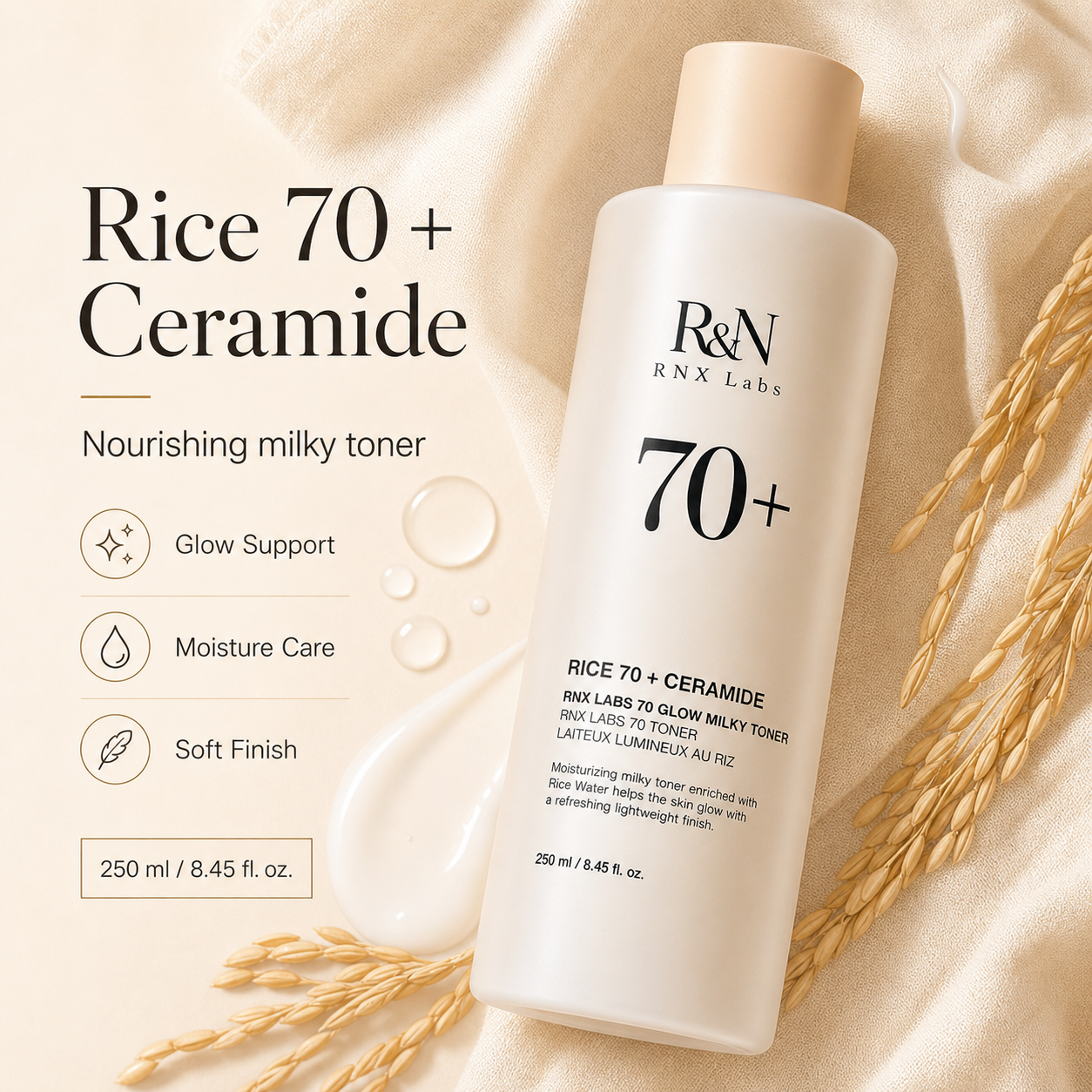 Rice 70 + Ceramide Glow Milky Toner – 250ml