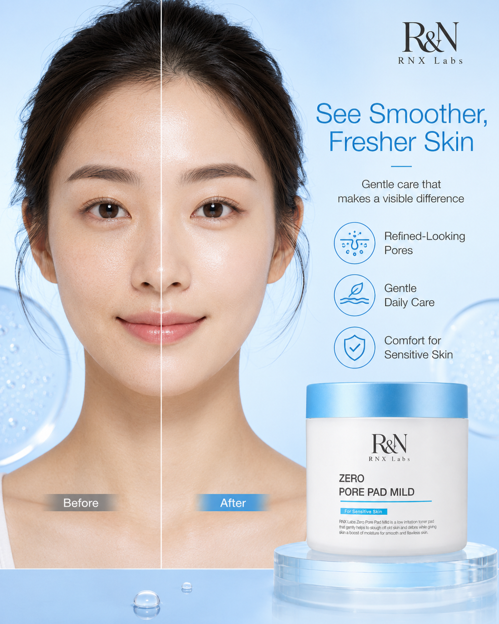 R&N Zero Pore Pad Mild | Low-Irritation Toner Pad for Sensitive Skin