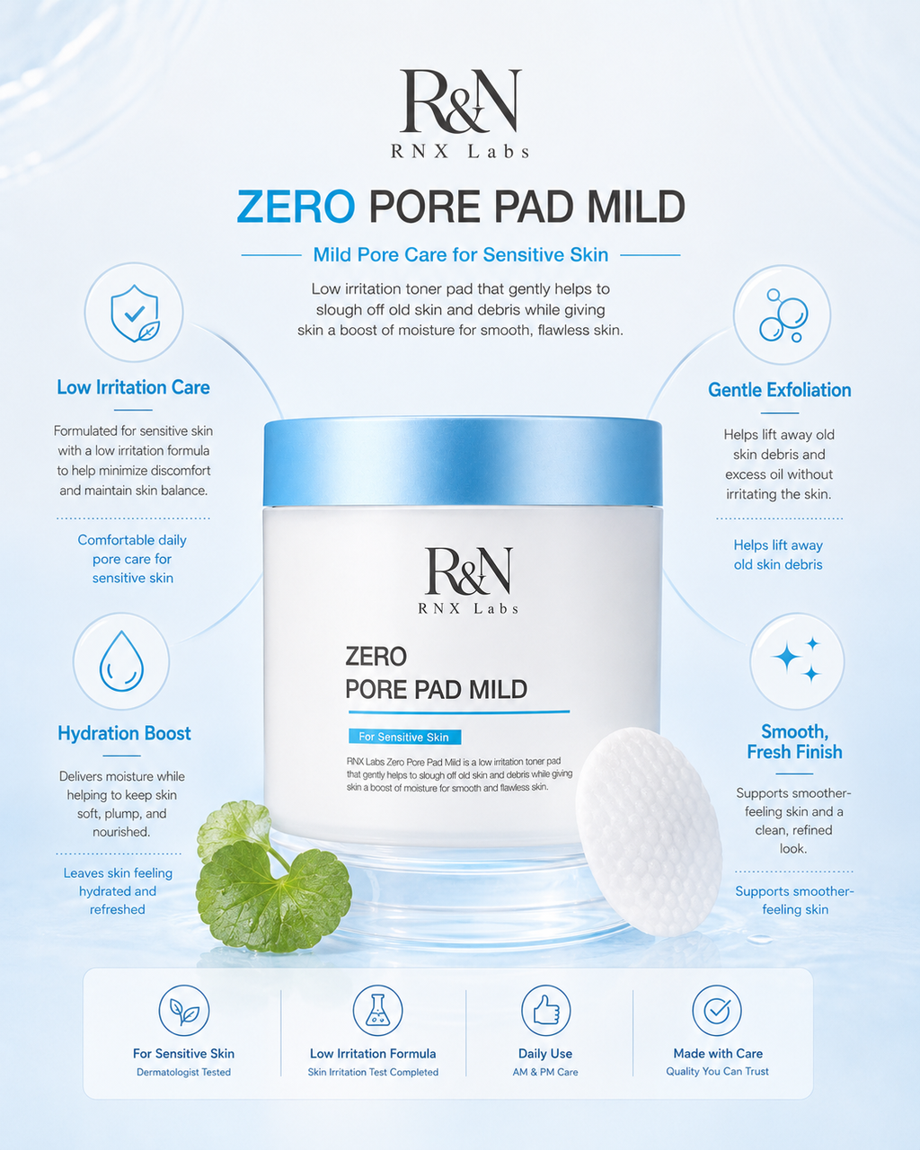 R&N Zero Pore Pad Mild | Low-Irritation Toner Pad for Sensitive Skin