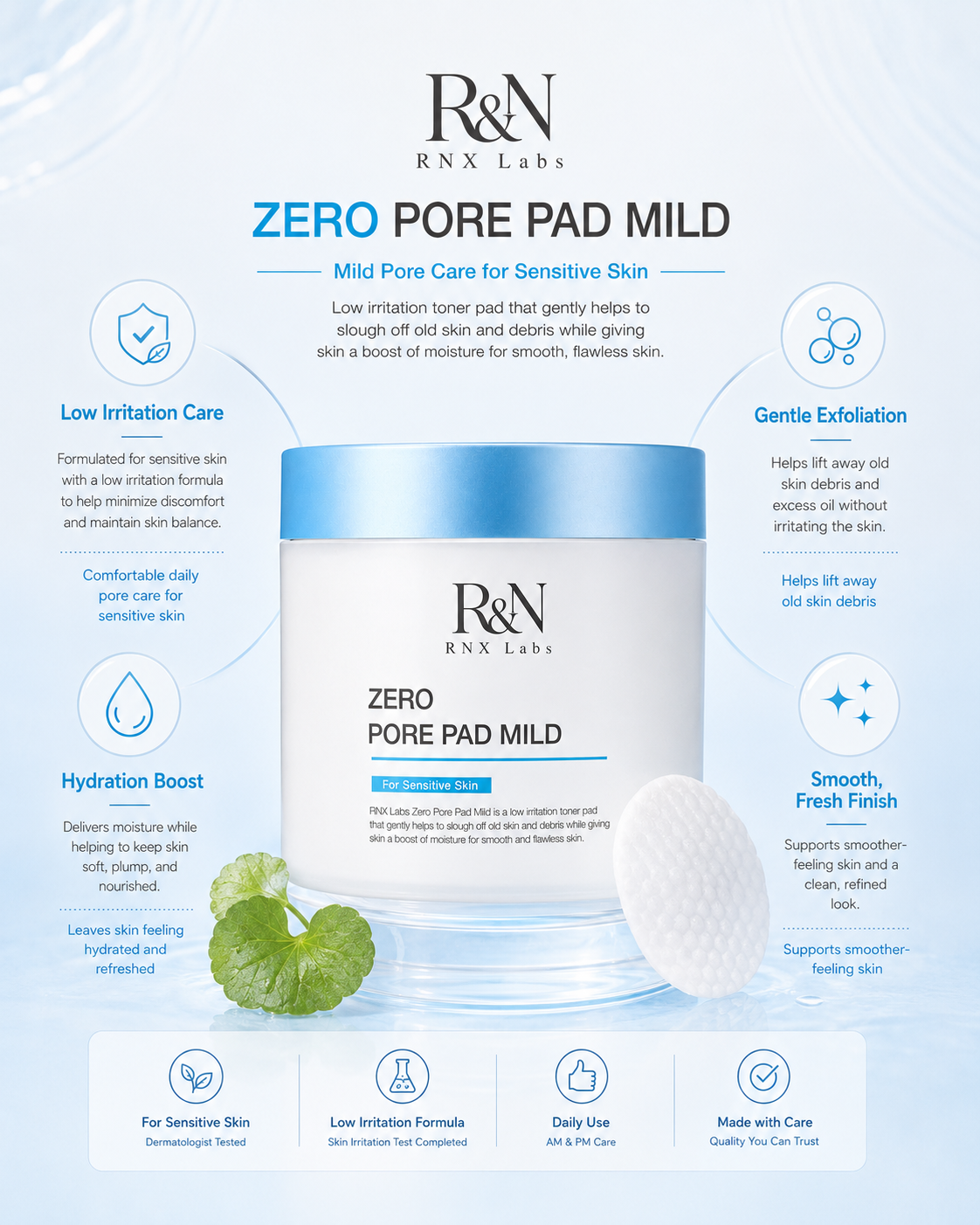 R&N Zero Pore Pad Mild | Low-Irritation Toner Pad for Sensitive Skin