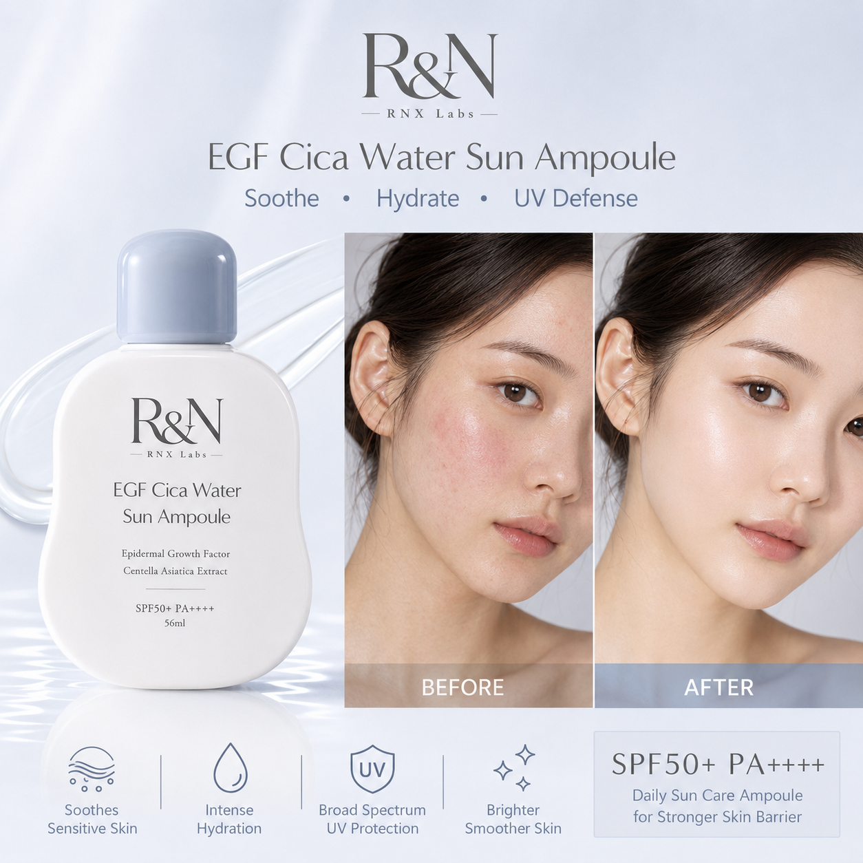 EGF Cica Water Sun Ampoule SPF50+ PA++++ – Hydrating Protective Sun Serum