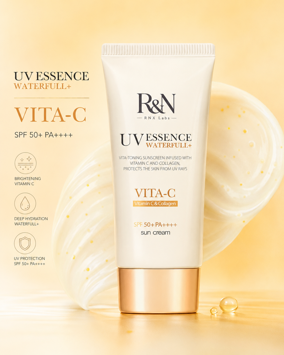 UV Essence Waterfull+ VITA-C SPF50+ PA++++ – Vitamin C & Collagen Sunscreen