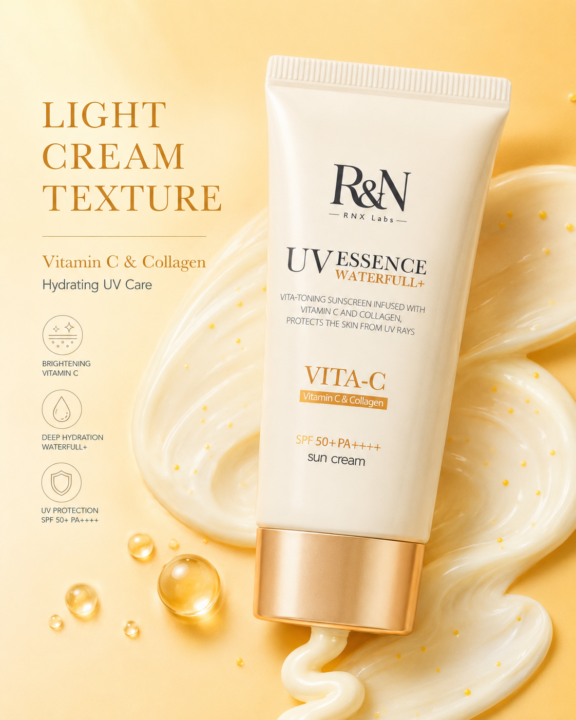 UV Essence Waterfull+ VITA-C SPF50+ PA++++ – Vitamin C & Collagen Sunscreen