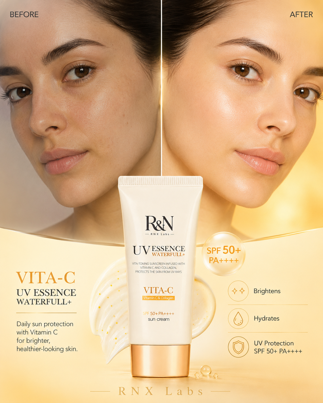 UV Essence Waterfull+ VITA-C SPF50+ PA++++ – Vitamin C & Collagen Sunscreen