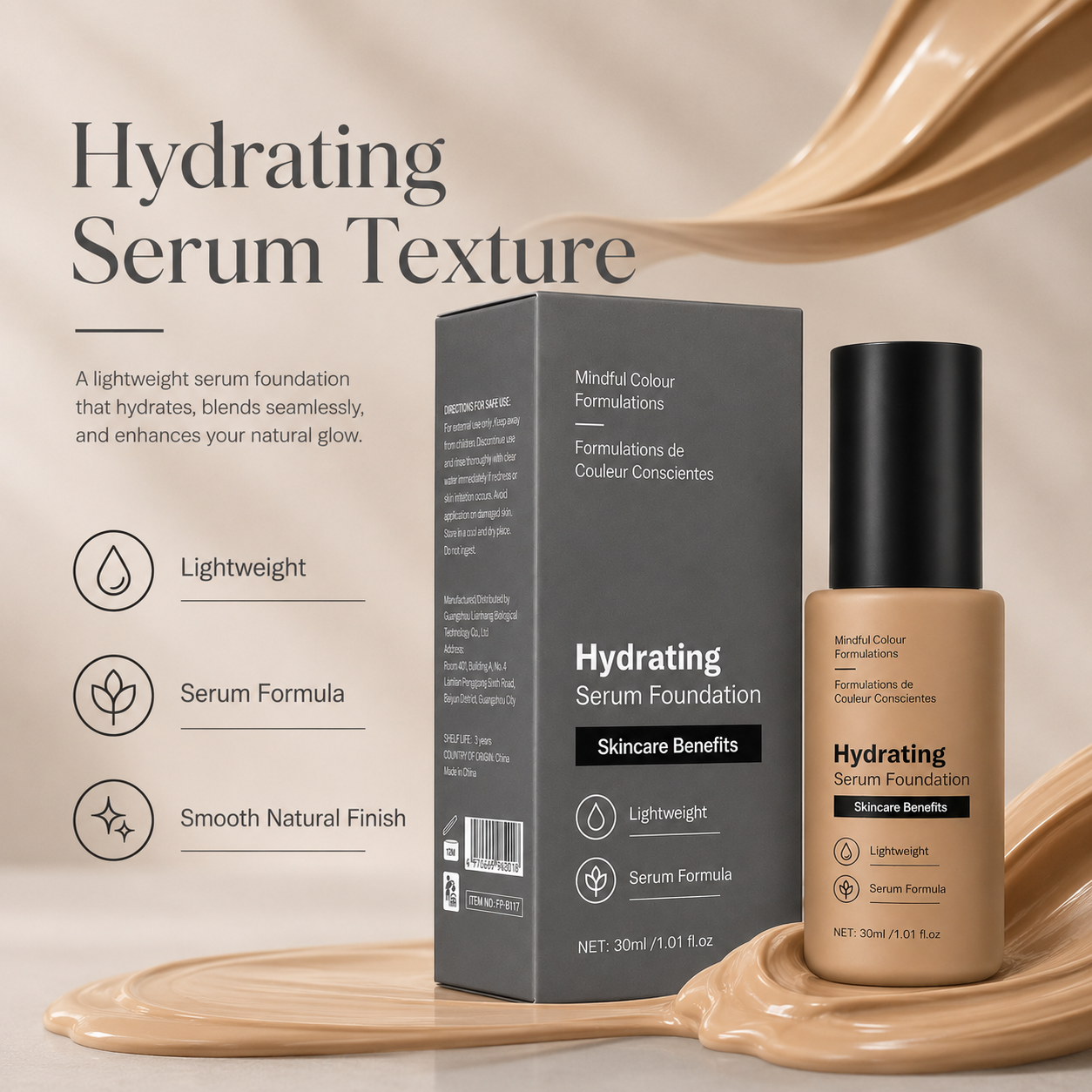 Hydrating Serum Foundation Lightweight Base Makeup 30ml