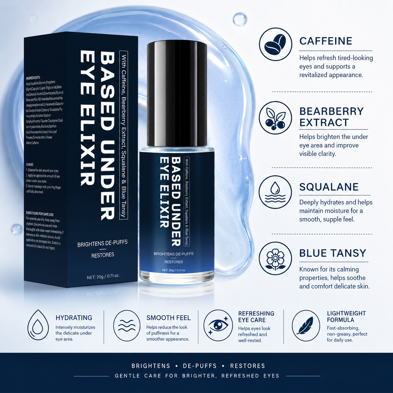 Caffeine Under Eye Elixir with Bearberry, Squalane & Blue Tansy 20g