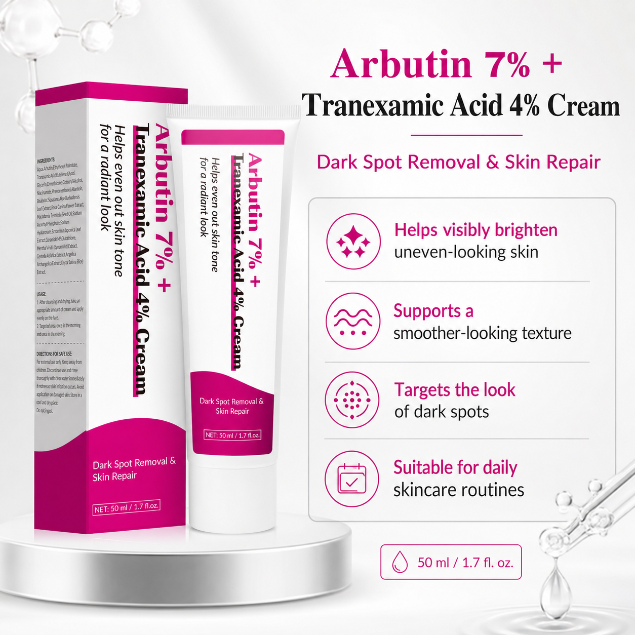 Arbutin 7% + Tranexamic Acid 4% Tone Care Cream 50ml