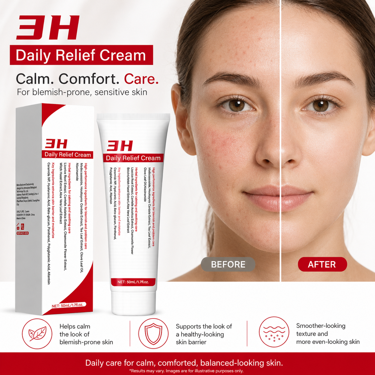 3H Daily Relief Cream with Ceramide NP and Hyaluronic Acid 50ml