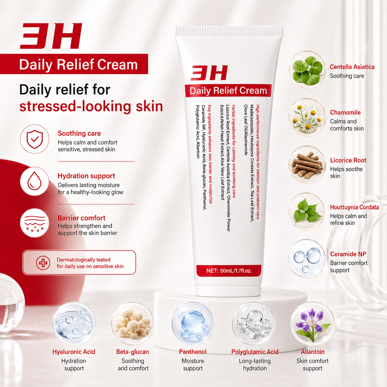 3H Daily Relief Cream with Ceramide NP and Hyaluronic Acid 50ml