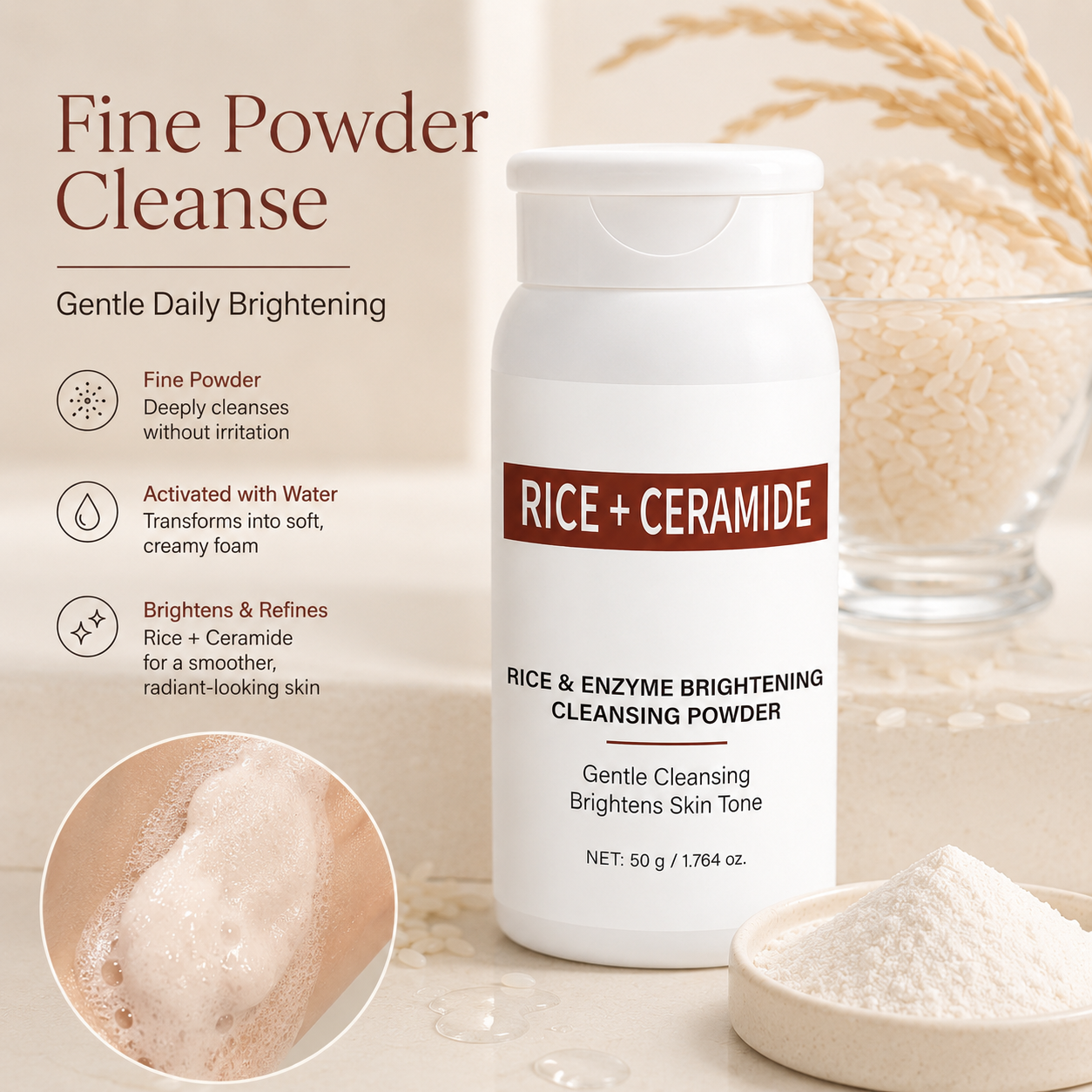 Rice + Ceramide Enzyme Brightening Cleansing Powder 50g
