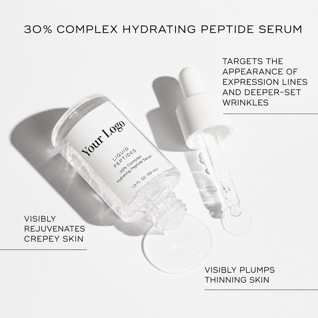 Private label peptide face serum with clean white packaging by RNX Labs
