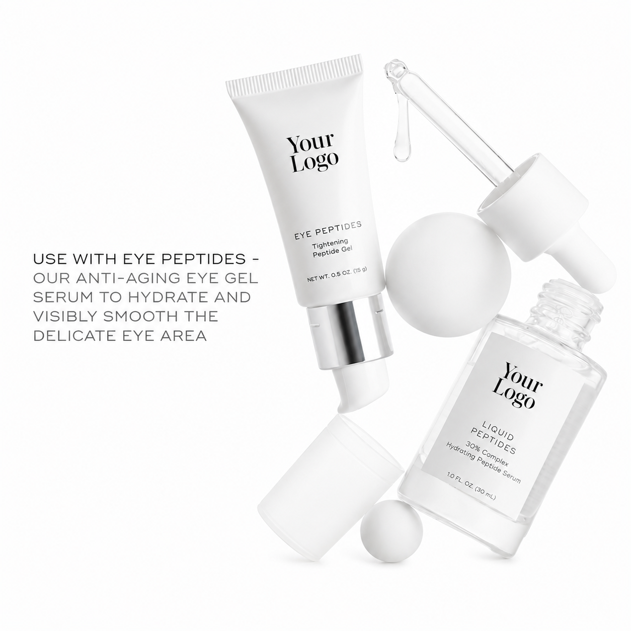 White dropper bottle liquid peptide serum private label skincare