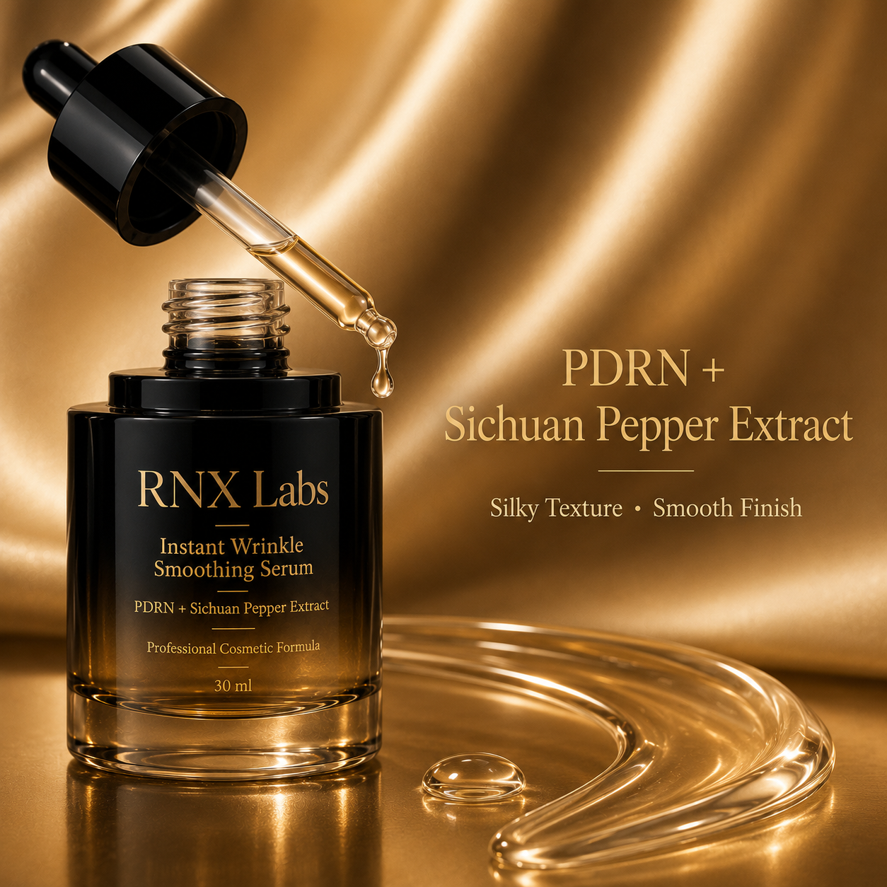 Private label PDRN face serum 30ml with elegant watery texture concept by RNX Labs