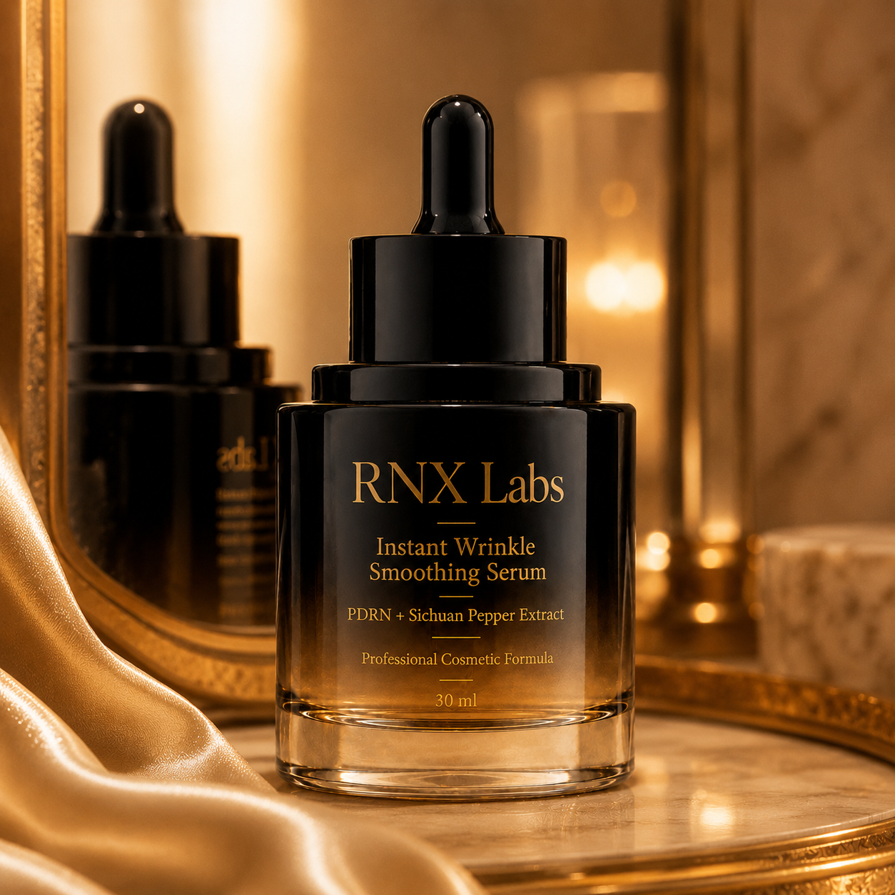 Luxury black and gold 30ml face serum packaging for OEM ODM skincare development