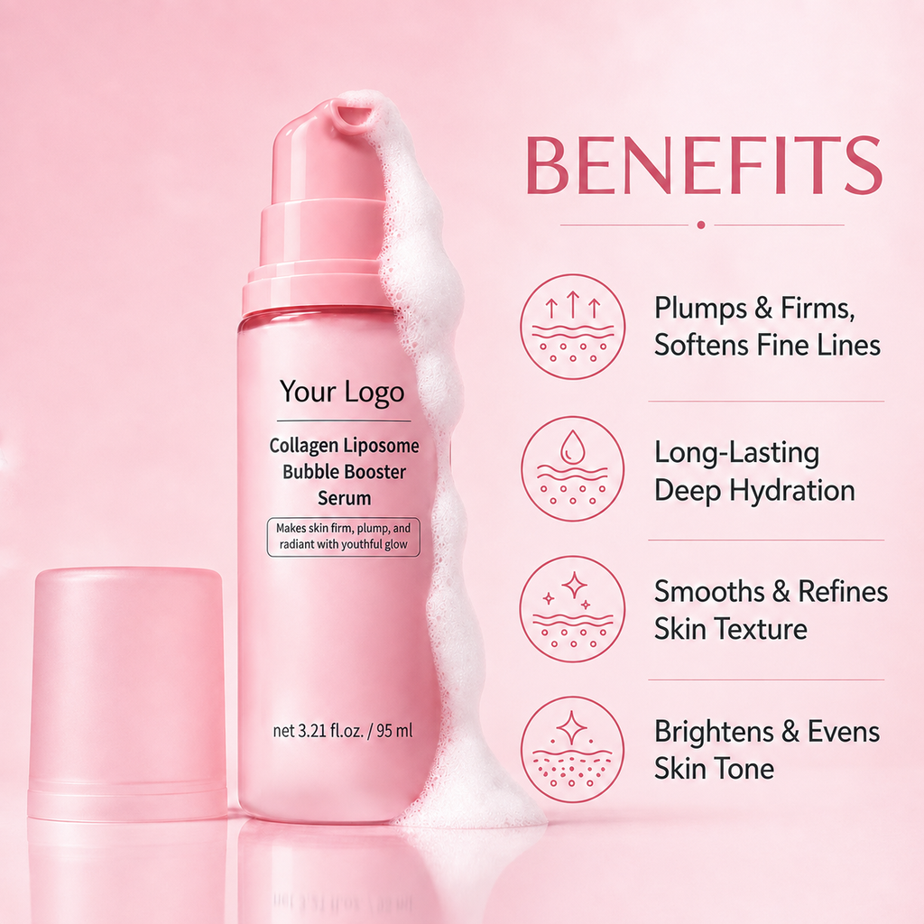 Private label bubble serum concept for hydration, glow and smoother-looking skin