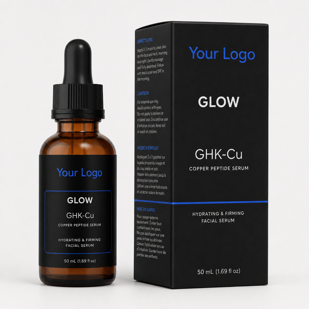 Custom GHK-Cu copper peptide serum 50ml packaging concept for skincare brands