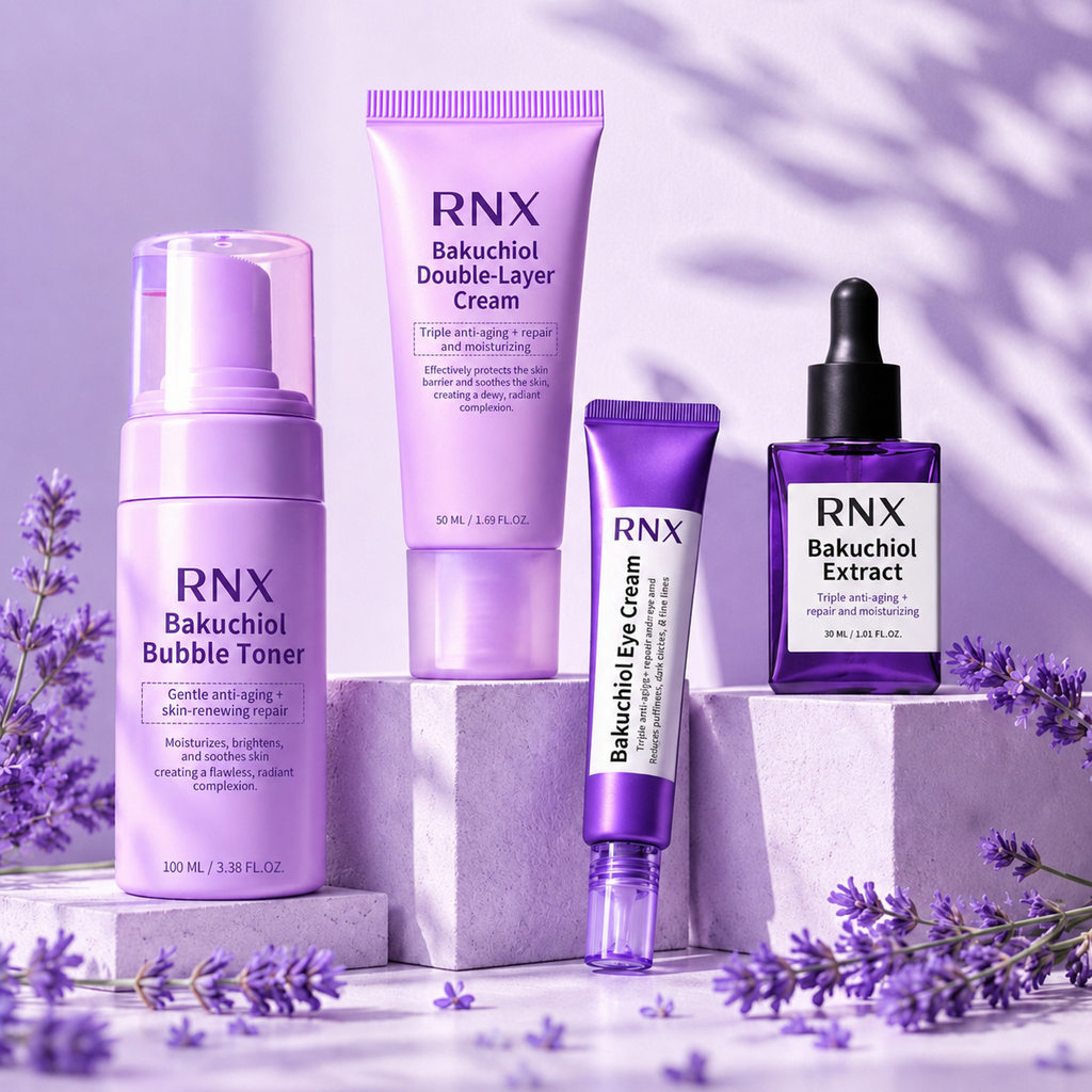 Custom Bakuchiol Double-Layer Face Cream 50ML in purple tube with yellow and purple cream texture for private label skincare