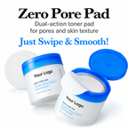 Two Zero Pore Pad jars with embossed cotton pads and the Just Swipe and Smooth message.