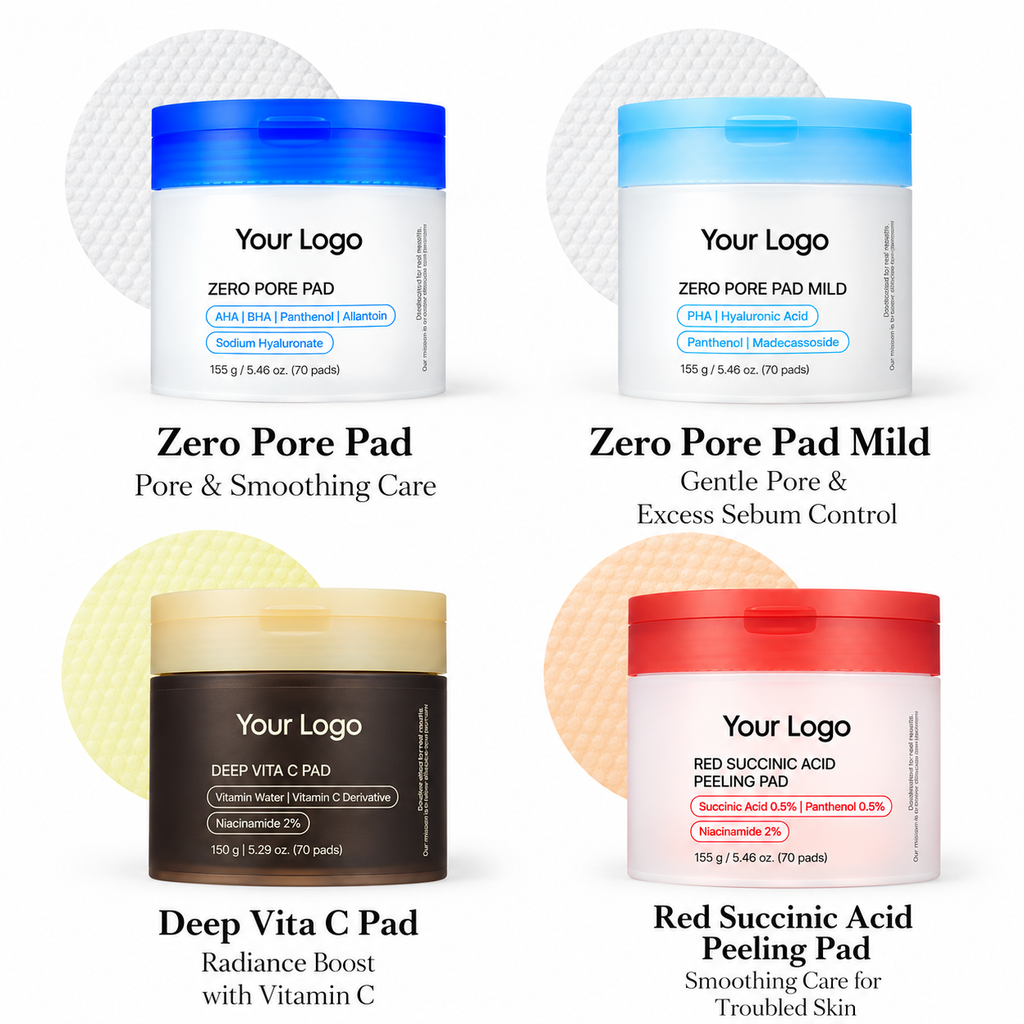 Original four-variant pad lineup with blue, light-blue, brown and red jar designs.