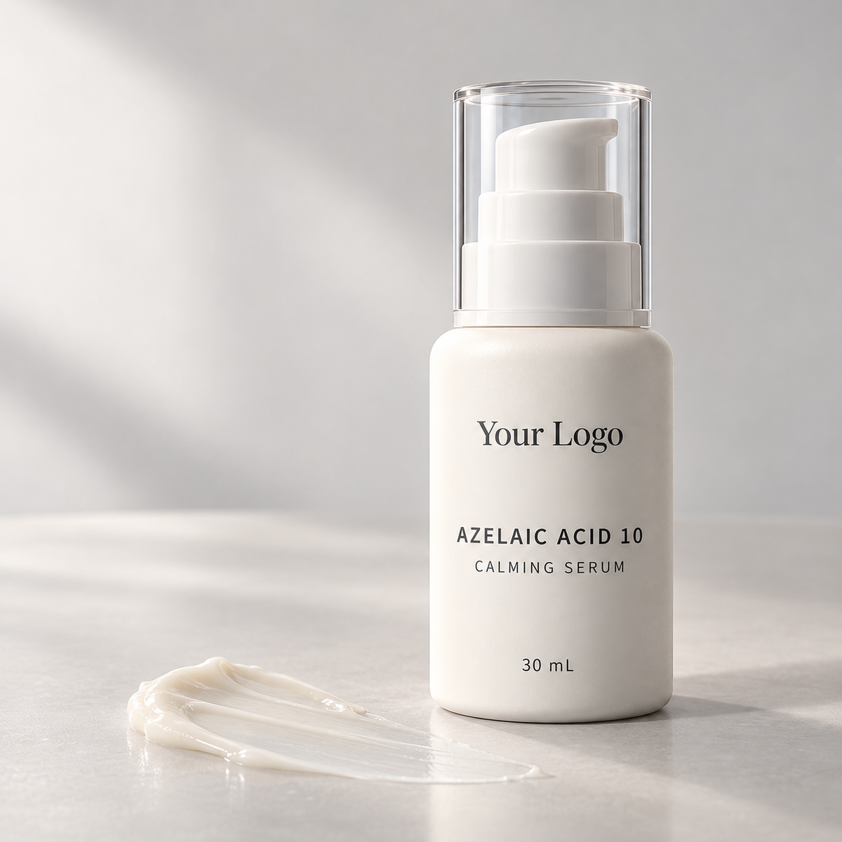 Custom azelaic acid 10 calming serum 30ml in ivory airless pump bottle