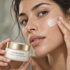 Ceramide barrier cream applied to the cheek with a natural skin finish